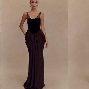 Meshki Roxanne Velvet Corset Maxi Dress - Cacao Brown
